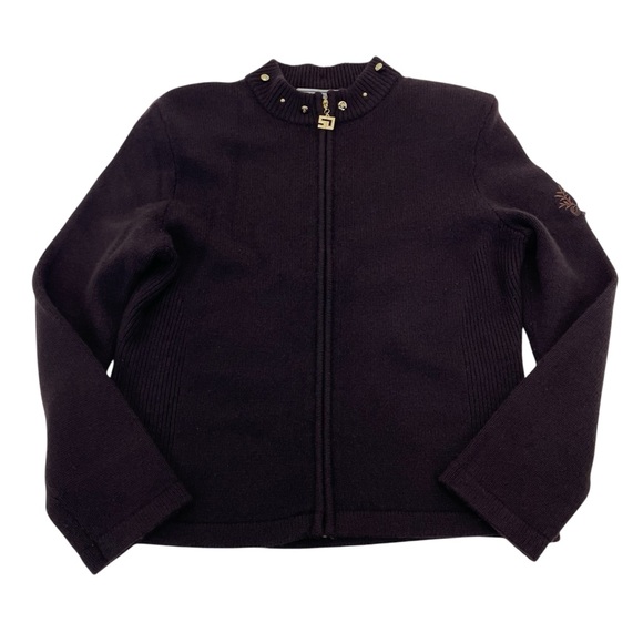 St. John Cashmere Fur Trimmed Sweater Small Brown - Picture 11 of 16